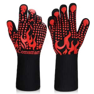 1472°F Heat Resistant Silicone Non-Slip Grilling Gloves in Red