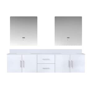 Geneva 80 in. W x 22 in. D Glossy White Double Bath Vanity, Cultured Marble Top, and 30 in. LED Mirrors