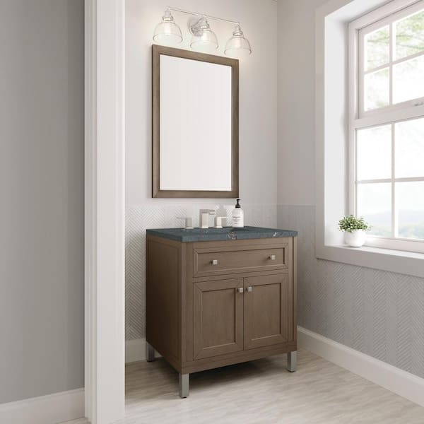 James Martin Vanities Chicago 30.0 in. W x 23.5 in. D x 34.0 in. H Single Bathroom Vanity Whitewashed Walnut and Parisien Bleu Top