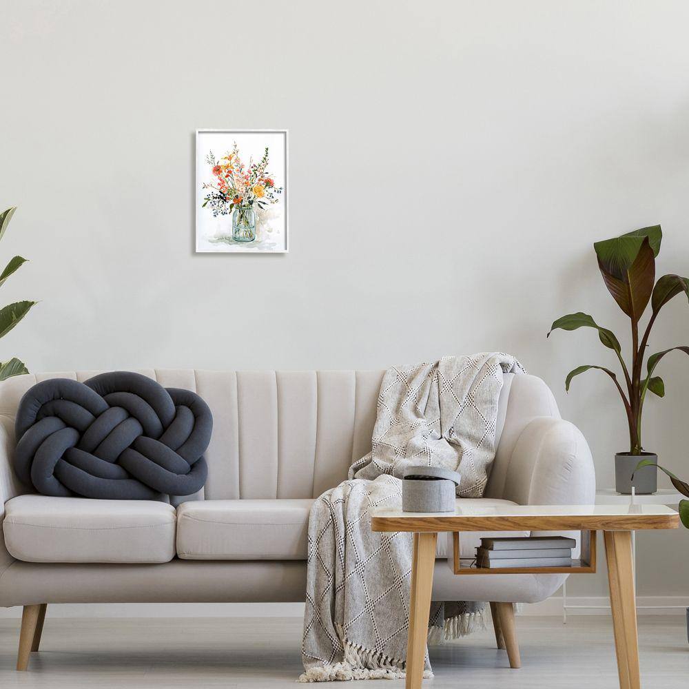 Warm Summer Meadow Floral Bouquet Still Life Painting on Canvas with White Frame