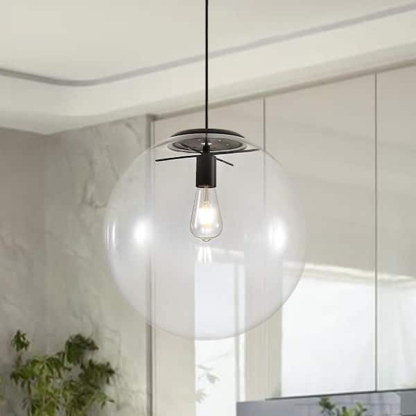 Aero Globe 15.7 in. 1-Light Black Modern Pendant with Clear Glass Shade