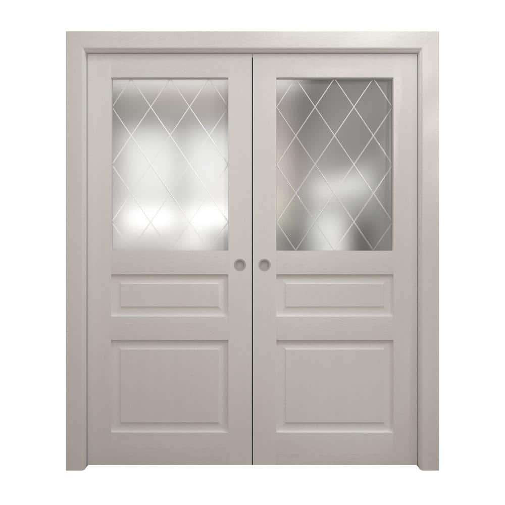 84 in. x 96 in. Frosted Glass Painted White Oak Color Solid Wood Double Pocket Doors With Hardware price history on PriceWatchPro