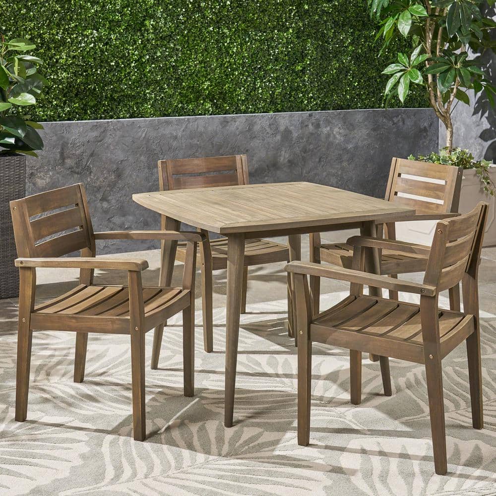Noble House Stamford Grey 5Piece Wood Square Outdoor Dining Set with