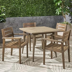 Stamford Grey 5-Piece Wood Square Outdoor Patio Dining Set with Straight-Legged Table