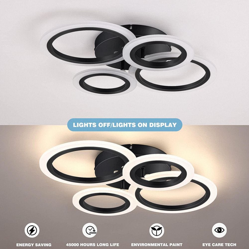 Modern Black Metal LED Ceiling Light with 4 Rings