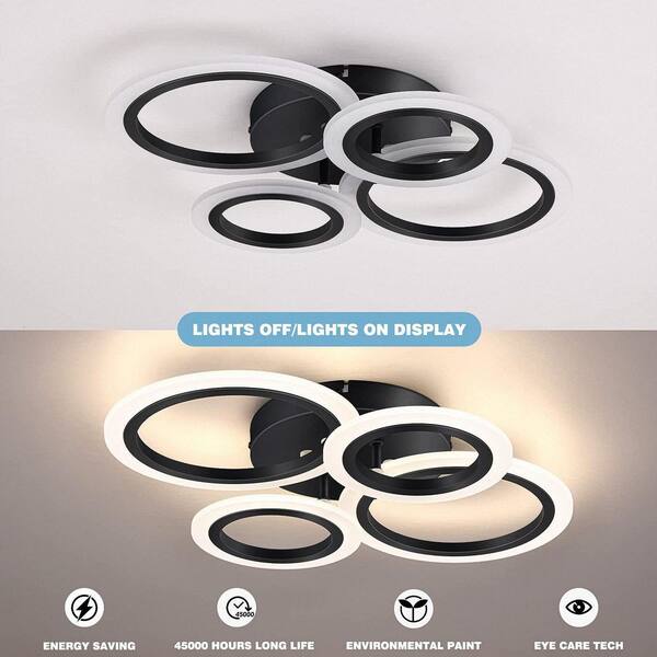 16.5 in. Modern LED Flush Mount 4 Ring Black Ceiling Light for Versatile Room Use