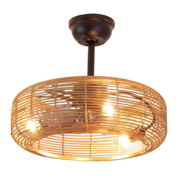 19.7 in. Indoor Yellow Ceiling Fan with Remote Control and Light Bulbs