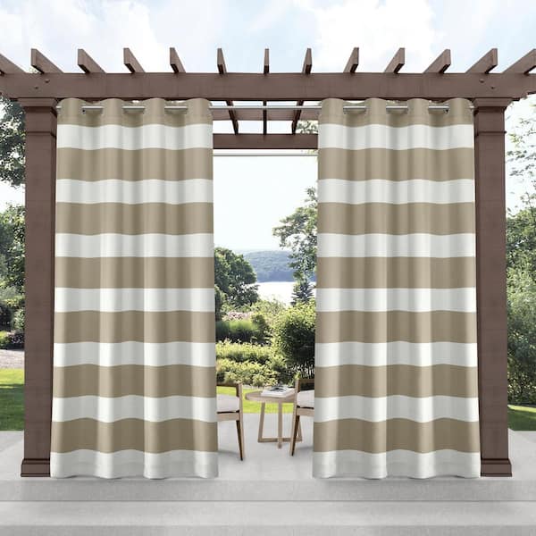 EXCLUSIVE HOME Cabana Taupe Stripe Light Filtering 54 in. x 108 in. Grommet Top Indoor/Outdoor Curtain Panel (Set of 2)