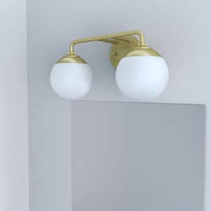 Hepburn 6 in. 2 Light Modern Gold Brass Vanity Light with Frosted Glass Bathroom Light