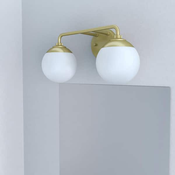 Hunter Hepburn 6 in. 2 Light Modern Gold Brass Vanity Light with Frosted Glass Bathroom Light