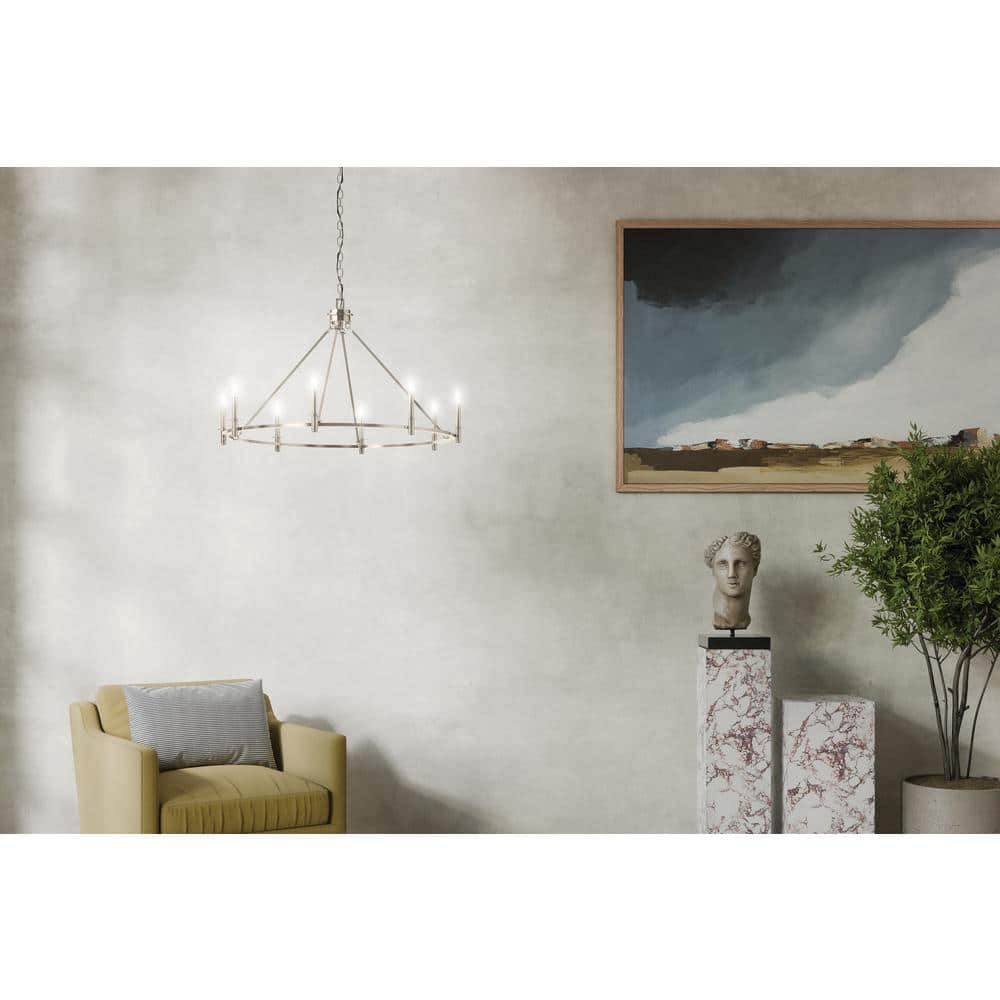 Polished Nickel 8-Light Candle Ring Chandelier