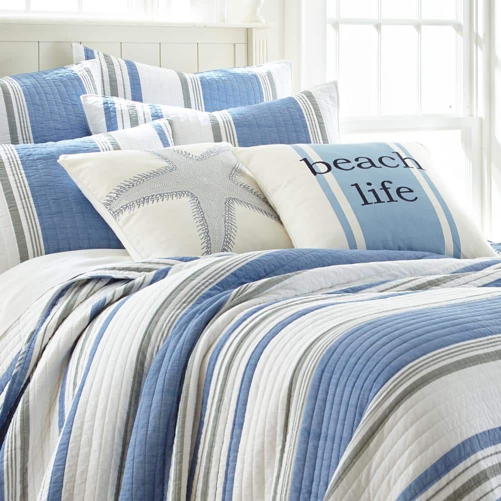 Nautical Blue and White Cotton Full Quilt Set