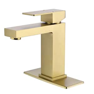 Single Handle Single Hole Bathroom Faucet with Deckplate Modern Brass Bathroom Basin Taps in Brushed Gold