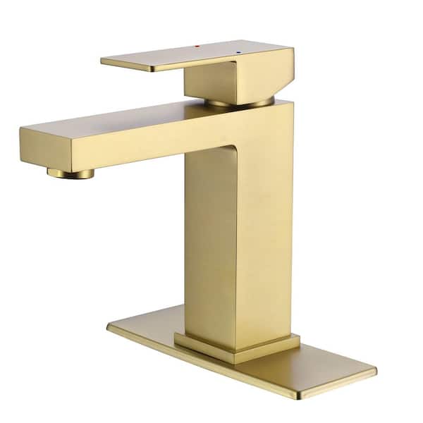 AIMADI Single Handle Single Hole Bathroom Faucet with Deckplate Modern Brass Bathroom Basin Taps in Brushed Gold