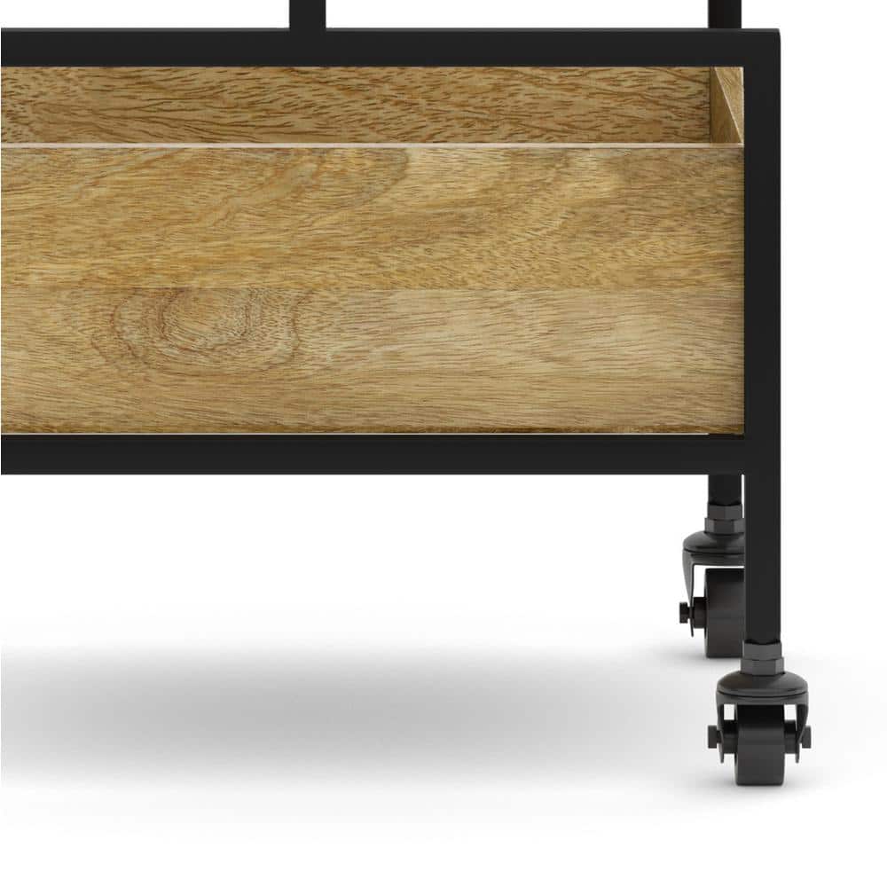 Natural Mango Wood and Black Metal Industrial Bar Cart with Storage