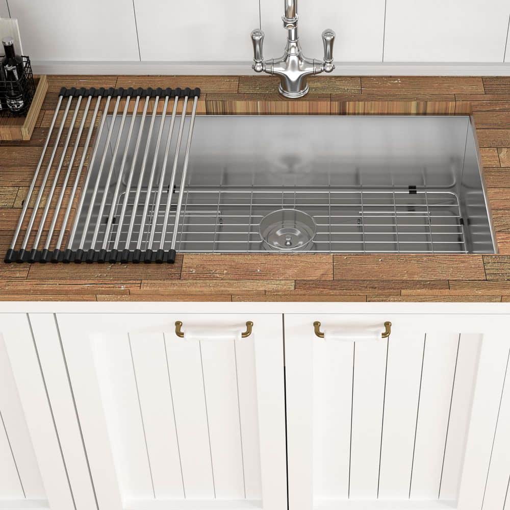 33 in. Undermount Single Bowl 18-Gauge Brushed Nickel Stainless Steel Kitch