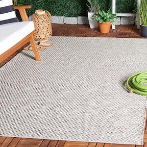 Sisal All-Weather Gray/Ivory 7 ft. x 7 ft. Solid Woven Indoor/Outdoor Square Area Rug