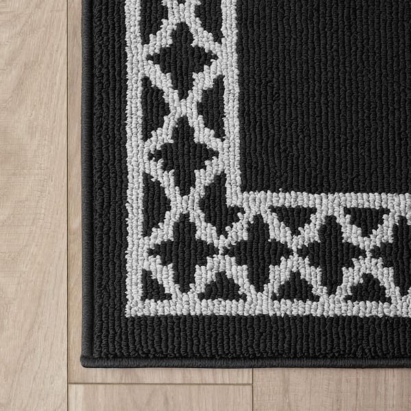 Washable Skid Resistant Black/Twisted Grey  2.2 ft. x 5 ft. All Loop Tufted Area Rug
