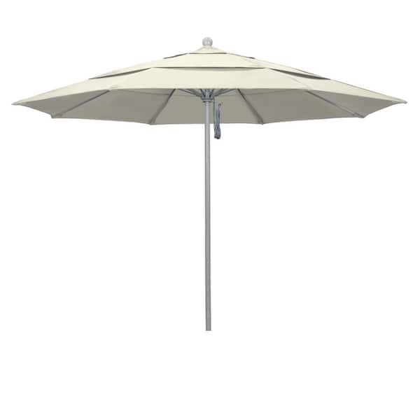 California Umbrella 11 ft. Gray Woodgrain Aluminum Commercial Market Patio Umbrella Fiberglass Ribs and Pulley Lift in Antique Beige Olefin