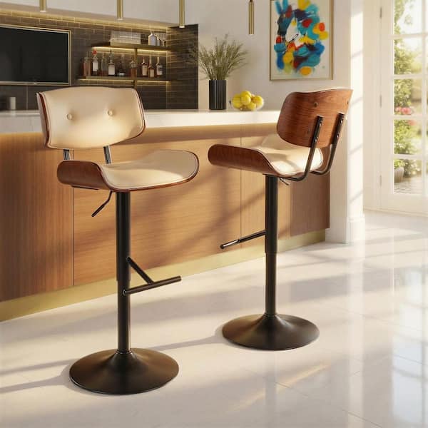 Lumisource Lombardi 34 in. Walnut and Cream Adjustable Height Bar