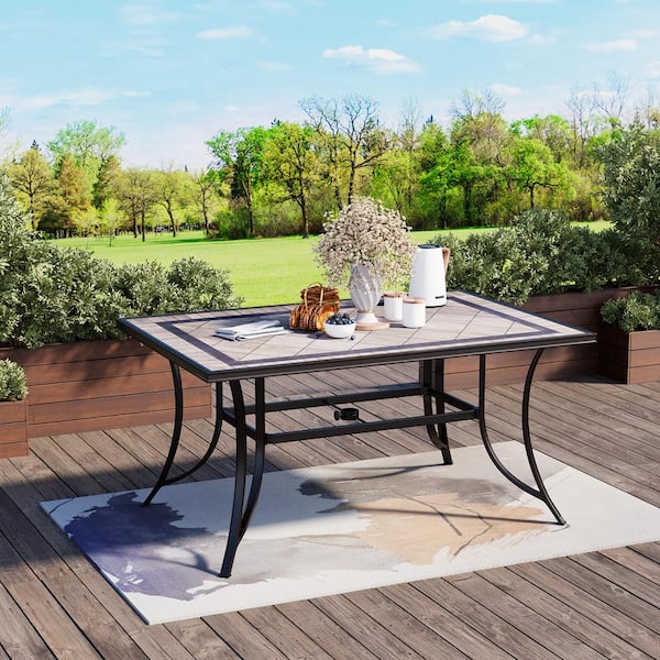 68 in. Bronze Aluminum Outdoor Dining Table, Ceramic Tile Top, 2.4 in. Umbrella Hole, Weather-Resistant