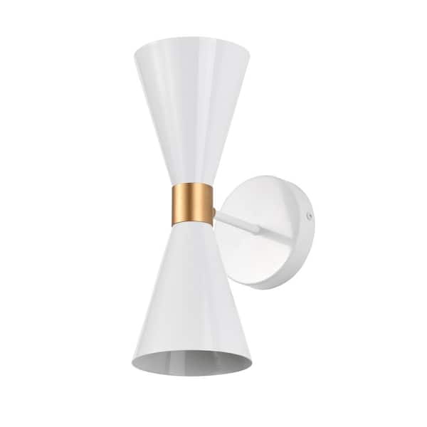 Warehouse of Tiffany Keenan 5 in. 1-Light Indoor Gloss White Finish Wall Sconce with Light Kit