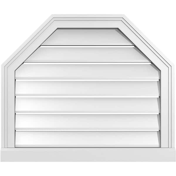 Ekena Millwork 26 in. x 22 in. Octagonal Top Surface Mount PVC Gable Vent: Functional with Brickmould Sill Frame