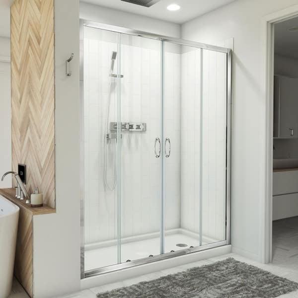 DreamLine Visions 30 in. D x 60 in. W x 78-3/4 in. H Sliding Shower Door Base and White Wall Kit in Chrome