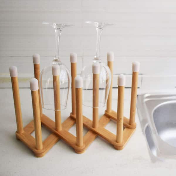 Bamboo Retractable Bottle Drying Rack, Sports Water Bottle and Mug Drainer Stand, Dish Rack for Kitchen Countertop