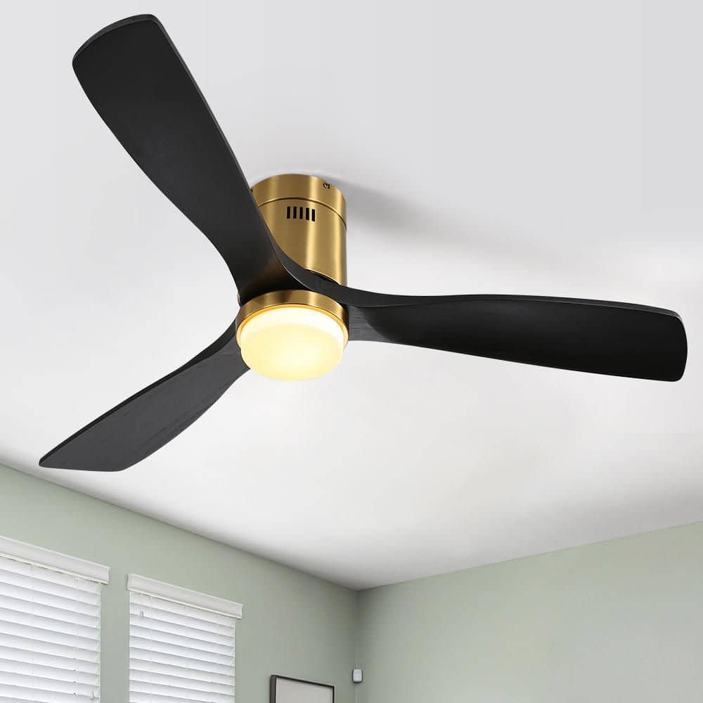 52 in. Standard LED Indoor/Outdoor Flush Mount Glod Ceiling Fan with Wood Blades, 6-Speed DC Remote and APP Control price history on PriceWatchPro