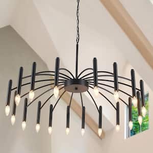 18-Light Black Modern Linear Candle Chandelier for Dinning Room with No Bulbs Included
