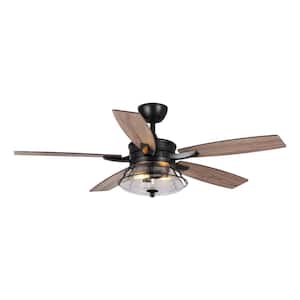 Antone 52 in. Industrial Downrod Mount Black Ceiling Fan with Remote Control and Light Kit