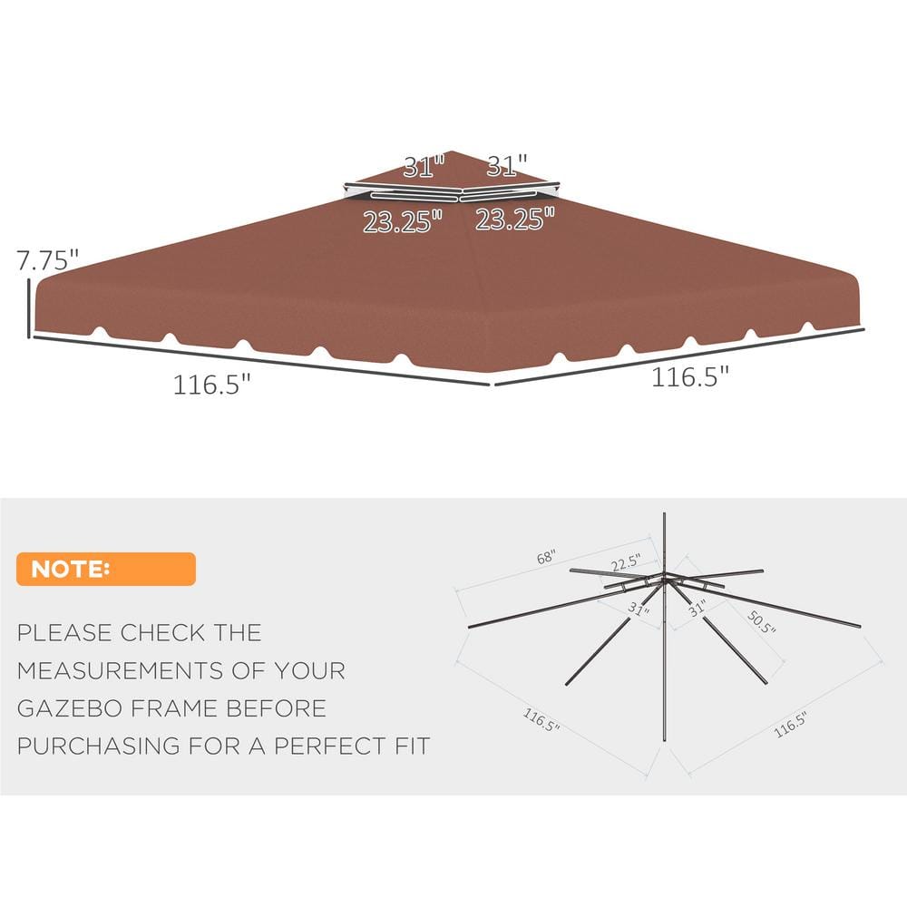 Coffee Polyester Double Roof Gazebo Replacement Canopy Top Cover