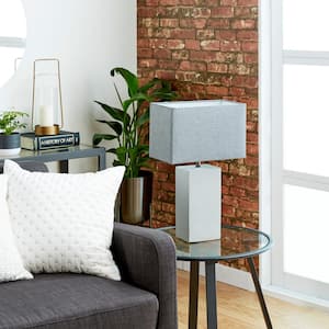 23 in. Gray Cement Task and Reading Table Lamp with Square Shade