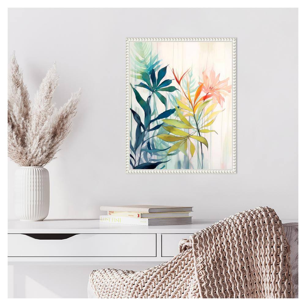 16"x20" Pink and Yellow Floral Abstract Canvas Wall Art in White Frame