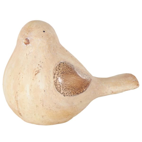 Litton Lane 9 in. Magnesium Oxide Sitting Bird Garden Sculpture with Brown Accents