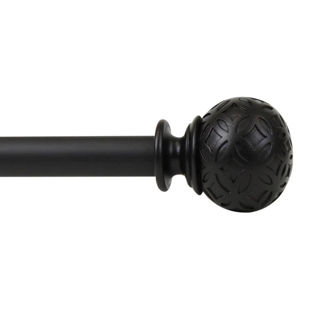 Odelia Black Steel Adjustable Curtain Rod with Ball Finials
