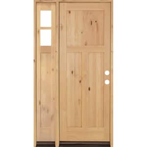 46 in. x 96 in. Knotty Alder 3 Panel Left-Hand/Inswing Clear Glass Clear Stain Wood Prehung Front Door w/Left Sidelite