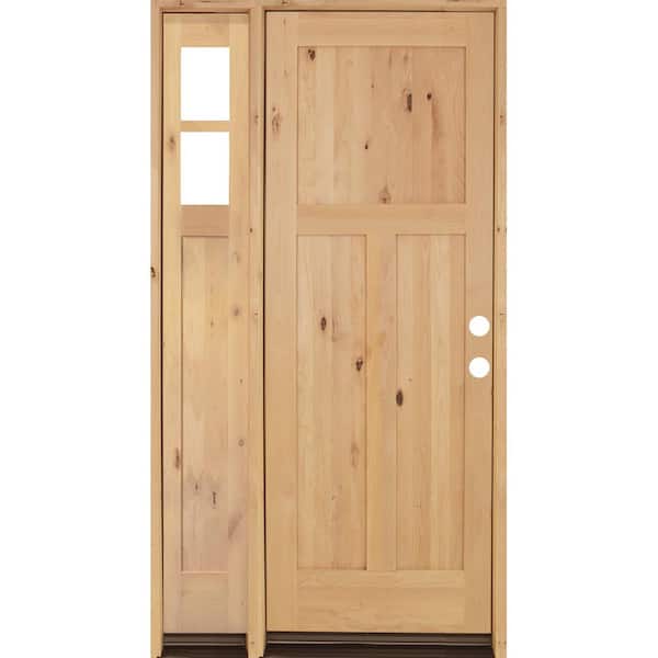 Krosswood Doors 56 in. x 96 in. Knotty Alder 3 Panel Left-Hand/Inswing Clear Glass Clear Stain Wood Prehung Front Door w/Left Sidelite