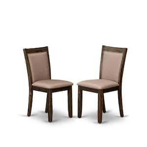 Distressed Jacobean, Parson Dining Chairs - Dark Khaki Linen Fabric Padded Chairs, Set Of 2