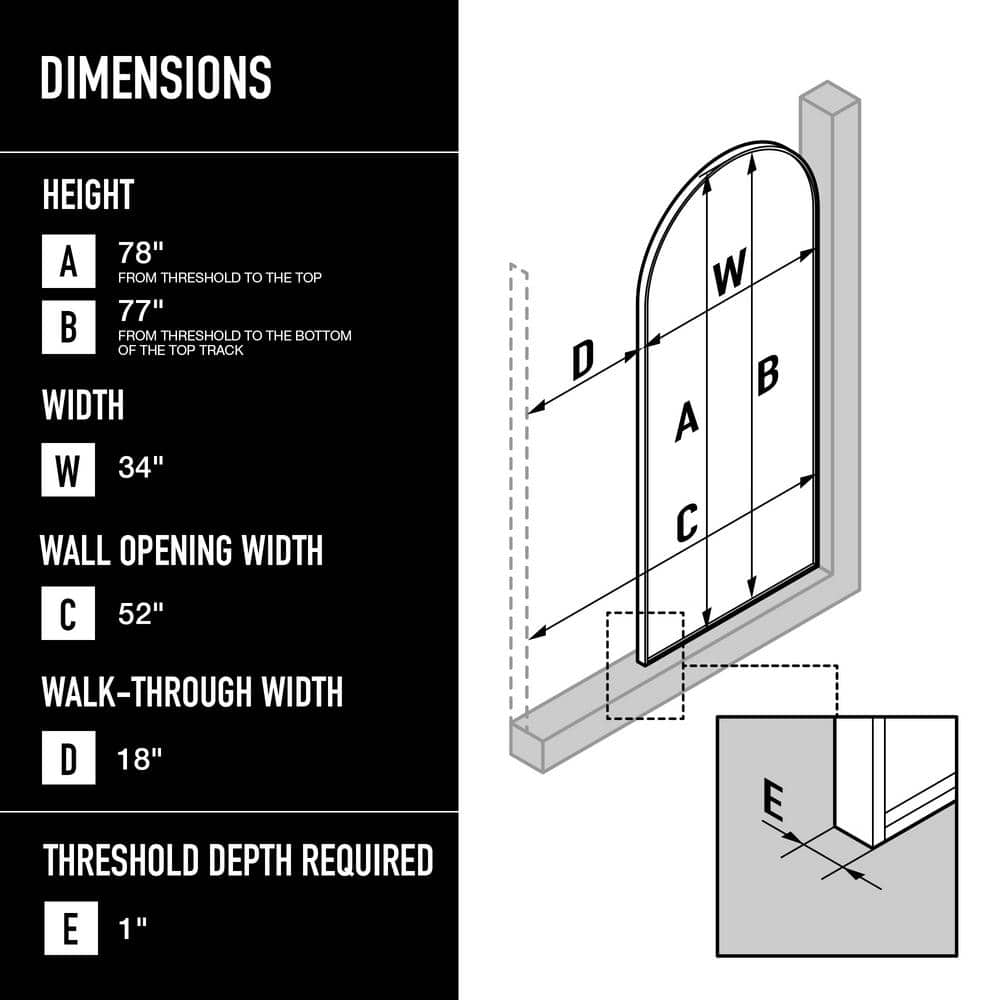 Arden 34" Matte Black Fluted Glass Shower Screen