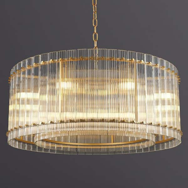 Modern 37 in. 2-Tier 8-Light Gold Water Ripple Crystal Glass Chandeliers