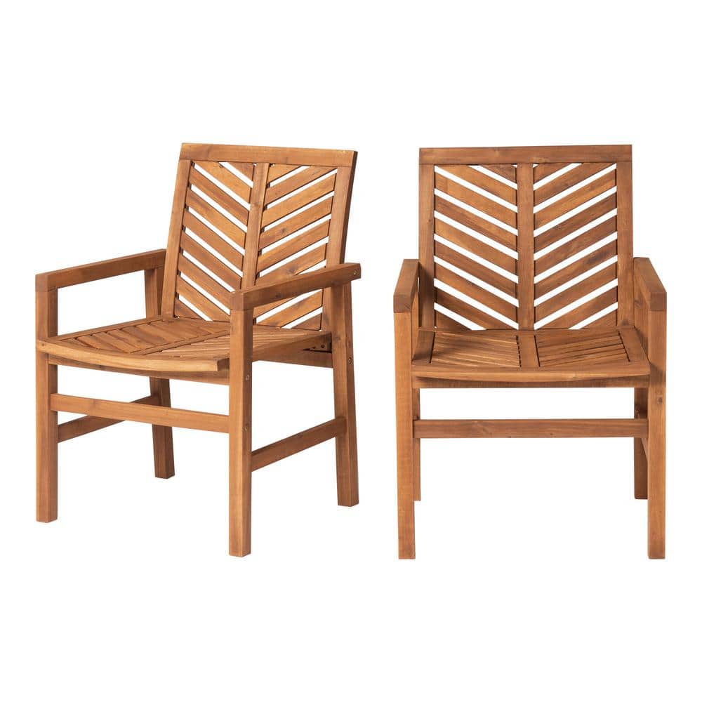 Set of 2 Brown Chevron Slatted Acacia Wood Patio Chairs