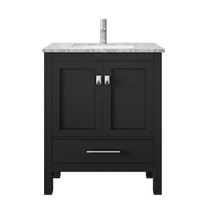 London 30 in. W x 18 in. D x 34 in. H Bathroom Vanity in Espresso with White Carrara Marble Top with White Sink