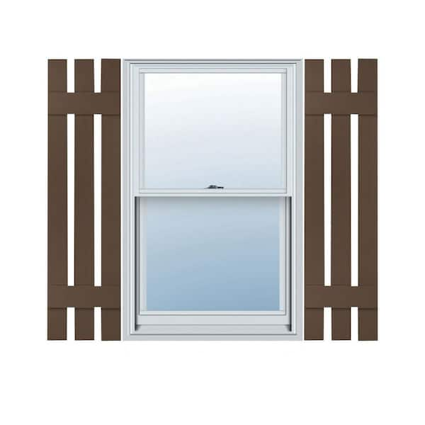 Ekena Millwork 12 in. x 43 in. Lifetime Vinyl Standard Three Board Spaced Board and Batten Shutters Pair Federal Brown