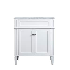 Timeless Home 30 in. W x 21.5 in. D x 35 in. H Single Bathroom Vanity in White with White Marble Top and White Basin
