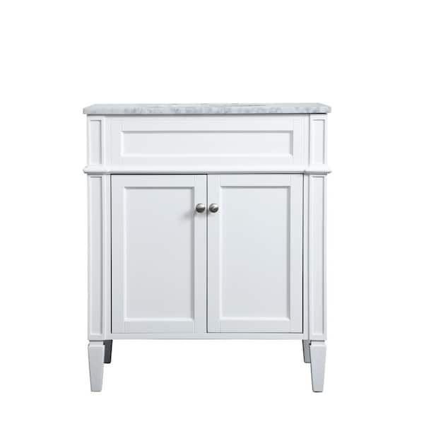 Unbranded Timeless Home 30 in. W x 21.5 in. D x 35 in. H Single Bathroom Vanity in White with White Marble Top and White Basin