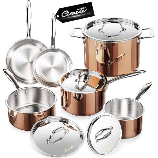 10 Piece Tri-ply 18/10 Stainless Steel Cookware Set, Induction Cookware, Frying Pans, Saucepans and Stock Pot with Lid