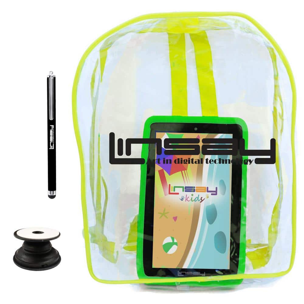 7 in. 64GB Android 13 Tablet with Green Kids Defender Case, Backpack, Holder and Pen -  LINSAY, F7UHDKIDSBAGGP