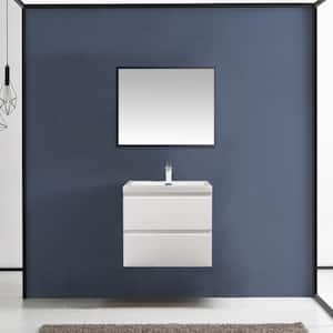 24 in. W x 19 in. D x 20 in. H Wall-Mounted Bathroom Vanity in High Glossy White with White Glossy Resin Top